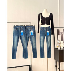 批发韩国东大门<b class='q'>时尚</b>舒适新品<b class='q'>潮流</b><b class='q'>女装</b>丰胯裤高腰带胯垫明线小脚牛仔裤