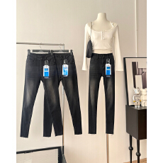 批发包臀双扣<b class='q'>高腰</b>弹力小脚九分牛仔裤女175高个子显瘦显高修身<b class='q'>铅笔裤</b>