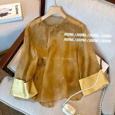 批发新中式复古<b class='q'>欧根纱</b>盘扣衬衫女2025夏季时尚慵懒风国风长袖防晒上衣