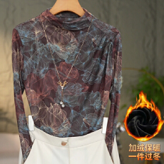 批发2025秋冬洋气高贵半高领打底衫时尚百搭网纱长袖修身显瘦T恤