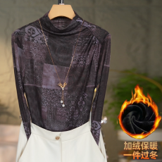 批发2025秋冬洋气高贵半高领打底衫时尚百搭网纱长袖修身显瘦T恤