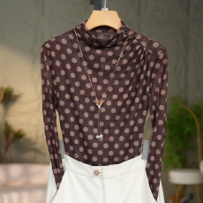 批发2025秋冬洋气高贵半高领打底衫时尚百搭网纱长袖修身显瘦T恤