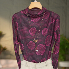 批发2025新款洋气高贵半高领打底衫时尚百搭网纱长袖修身显瘦T恤