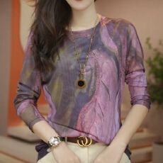 批发2025新款洋气高贵半高领打底衫时尚百搭网纱长袖修身显瘦T恤