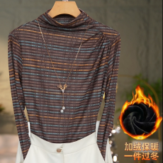 批发2025秋冬洋气高贵半高领打底衫时尚百搭网纱长袖修身显瘦T恤