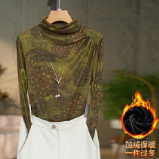 批发2025秋冬洋气高贵半高领打底衫时尚百搭网纱长袖修身显瘦T恤