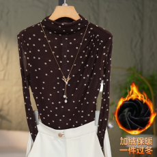 批发2025秋冬洋气高贵半高领打底衫<b class='q'>时尚</b>百搭网纱长袖修身显瘦T恤