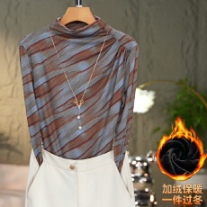 批发2025秋冬洋气高贵半高领打底衫时尚百搭网纱长袖修身显瘦T恤