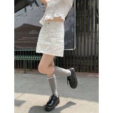 批发小花朵印花高腰A字牛仔半身裙女2025秋季新款波点<b class='q'>百搭</b>包臀裙