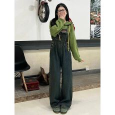 批发美式复古牛仔背带裤<b class='q'>女</b>2025新款冬季直筒显瘦吊带工装阔腿<b class='q'>连体裤</b>子