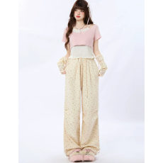 批发ENJOG 春<b class='q'>夏</b>新款满印碎花工装裤女甜美宽松小众街头直筒阔腿休闲裤
