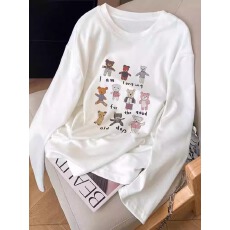 批发官图 21支纯棉-210克100%棉 春秋装长袖T恤女<b class='q'>宽松</b>上衣<b class='q'>打底衫</b>印花