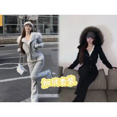 批发套装毛领加绒加厚环保毛卫衣防风保暖<b class='q'>时尚</b><b class='q'>女套装</b>