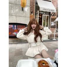 批发韩系慵懒少女风连帽长袖短款卫衣外套女秋季高腰花苞半身短裙套