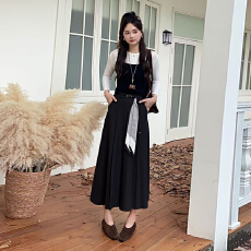 批发灰色半身裙女<b class='q'>裙子</b>高腰显瘦垂感西装长裙女秋冬新款丝巾+皮带