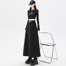 批发毛呢半身裙女2025秋冬新款高腰垂感大摆拼接a字中长款伞裙