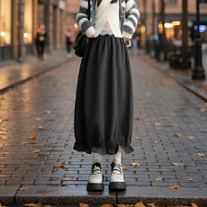 批发加绒和常规2025秋冬<b class='q'>新款</b>显瘦花苞裙女生百搭中长裙洋气