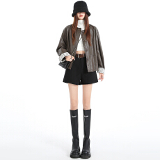 批发咖色毛呢<b class='q'>短裤</b>女秋冬a字高腰百搭外穿小个子五分显瘦休闲靴裤