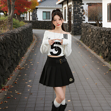 批发刺绣毛呢百褶<b class='q'>半身裙</b>女2025秋冬复古高腰显瘦防走光A字裙短裙