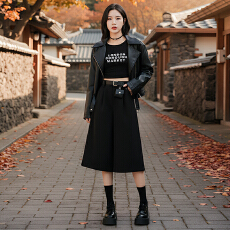 批发毛呢休闲半松紧腰阔腿裤女韩系百搭直筒<b class='q'>七分</b>裤子2025秋冬新款