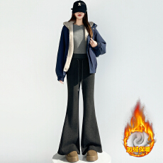 批发加绒羊绒醋酸微喇裤女<b class='q'>秋</b>冬高腰休闲糯米喇叭裤运动卫裤马蹄裤