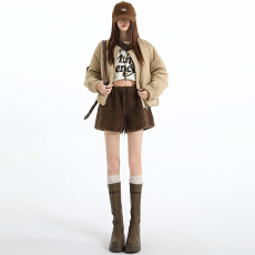 批发羊羔绒<b class='q'>短裤</b>女2025冬季<b class='q'>高腰</b>显瘦外穿小个子a字休闲阔腿裤靴裤