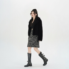 批发美式复古豹纹毛呢半身裙女秋冬新款羊羔毛加厚裙子五分<b class='q'>短裙</b>