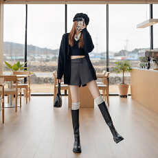 批发毛呢短裤女秋冬显瘦高腰呢子2025百搭靴裤外穿打底a字阔腿裤