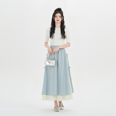 批发蕾丝拼接半身裙女新款设计感高腰显瘦A字中<b class='q'>长裙</b>2026春夏