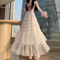 批发甜美风网纱蕾丝半身裙女高腰遮胯温柔a字蓬蓬蛋糕裙2026春<b class='q'>夏</b>