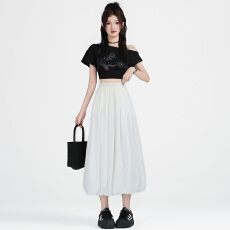 批发百褶纯色显瘦花苞裙女生中<b class='q'>长裙</b>洋气2026夏季新款