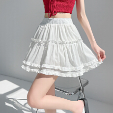 批发木耳花边拼接格子短裙<b class='q'>半身裙</b>女春夏<b class='q'>新款</b>高腰显瘦A字裙蛋糕裙