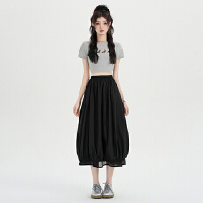 批发包臀花苞半身裙女2026新款春夏高腰简约A字百褶蛋糕蓬蓬裙子