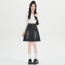 批发美式显瘦百搭牛仔鱼尾裙新款宽松复古做旧高腰a字<b class='q'>半身裙</b>20226夏季