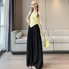 批发波点抽绳休闲<b class='q'>长裤</b><b class='q'>女</b>生 洋气阔腿裤显瘦<b class='q'>百搭</b>2026夏季新款