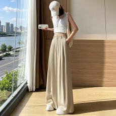 批发冰丝亚麻<b class='q'>西装</b>阔腿裤女2026夏季高腰垂感<b class='q'>棉麻</b>休闲直筒山本裤