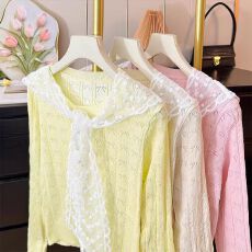 批发法式气质<b class='q'>蕾丝</b><b class='q'>披肩</b>长袖针织衫女秋季2025温柔风小众镂空减龄上衣潮