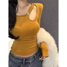 批发辣妹风心机镂空长袖<b class='q'>T</b>恤女2025秋冬季新款修身显瘦打底衫别致上衣