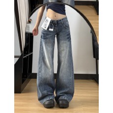 批发实价#美式复古微喇叭<b class='q'>牛仔裤</b>女秋季低腰宽松显瘦不贴腿阔腿裤