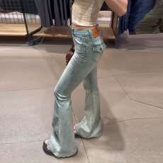 批发实价#<b class='q'>高腰牛仔裤</b>女做旧美式复古喇叭裤