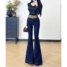 批发实价#深蓝色<b class='q'>提</b><b class='q'>臀</b>设计感微喇牛仔<b class='q'>裤</b>女秋冬美式辣妹喇叭拖地<b class='q'>裤</b>