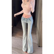 批发实价#烫钻微喇牛仔<b class='q'>裤</b>女2026春季低腰辣妹<b class='q'>修身</b>显瘦喇叭<b class='q'>裤</b>