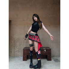 批发美式潮酷字母印花<b class='q'>爵士舞</b>腰搭屁帘女 一片式叠穿配饰腰封