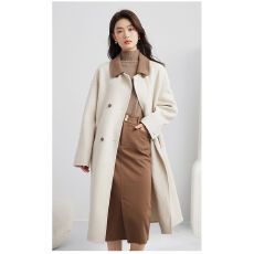 批发美拉德穿搭 毛呢大衣女秋冬<b class='q'>新款</b>撞色赫本风毛呢外套