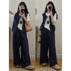 批发<b class='q'>大码</b>胖mm时尚三件套夏季新款百搭短袖上衣马甲<b class='q'>外套</b>休闲阔腿裤