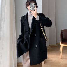 批发黑色面呢<b class='q'>大衣</b>女2026秋冬季新款韩系小个子高级感中长款毛呢<b class='q'>外套</b>