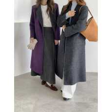 批发韩系<b class='q'>明星</b>女主角极简气质枪驳领系带收腰宽松双面羊毛外套