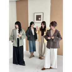 批发时尚休闲学院风斜纹拉链连帽宽松双面羊毛外套