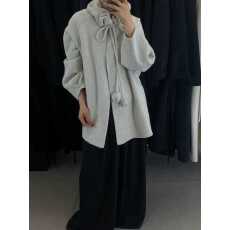 批发法式小香风可爱<b class='q'>甜美</b>气质暗扣中长款羊毛外套（配系带式围脖）