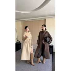 批发欧韩极简单排长扣立领休闲高级感系带收腰长款羊毛外套